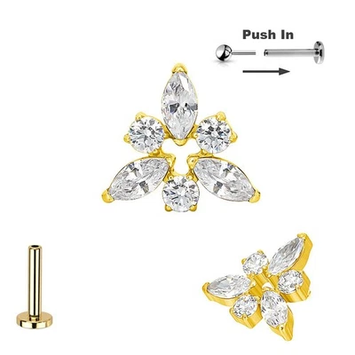 Gold Titan Dreieckiger Kristall Aufsatz Steck Labret Ohr Helix Piercing Push Pin - Bild 1 von 3