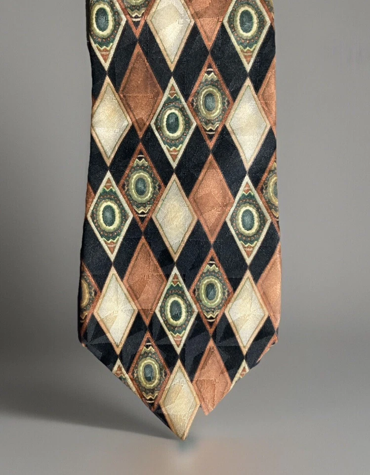 Шелковый галстук ар-деко Pierre Cardin 58x3,75 коричневый ~ разноцветный сделано в США 60-70-е годы VNT - Изображение 2 из 4