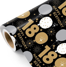 18Th Birthday Wrapping Paper Roll - Mini Roll - 17 Inch X 16.5 Feet - Black