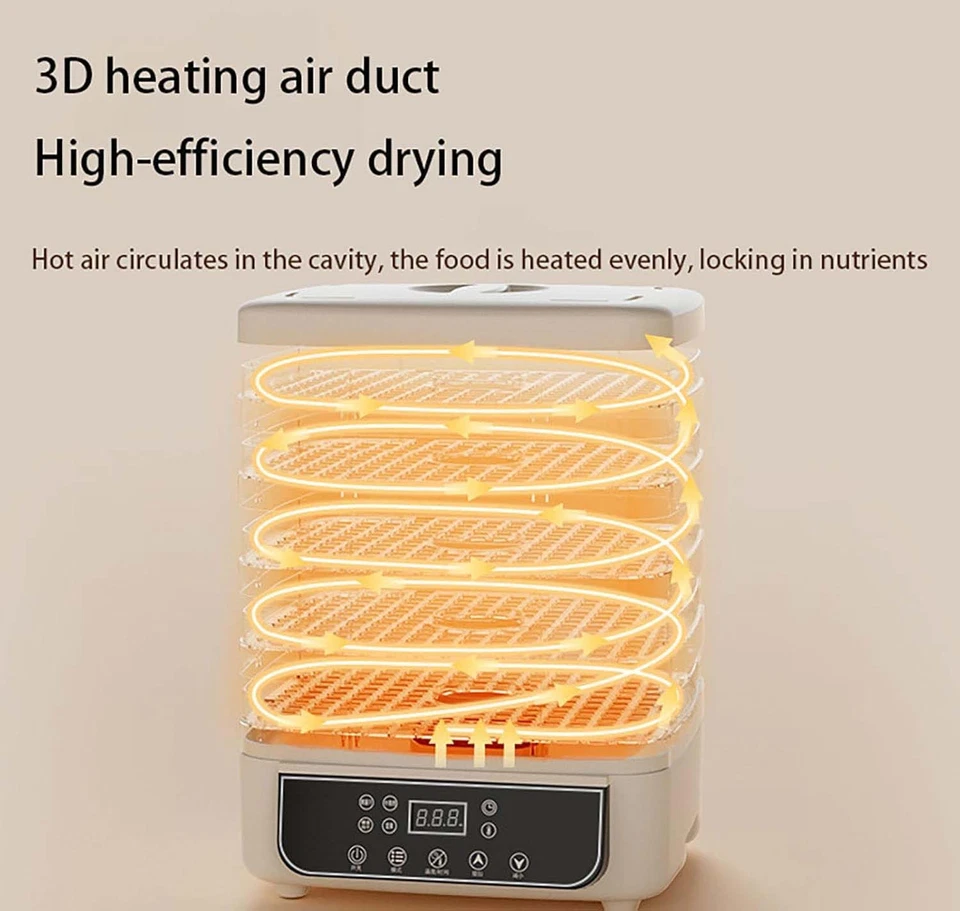 Máquina Deshidratadora de Alimentos 5 Bandejas Temporizador Digital Ajustable 160W Secado de Frutas Cecinas Foto 4 de 4