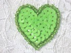 0362 ~ NEON GREEN HEART BEADED SEQUIN APPLIQUE 1" +