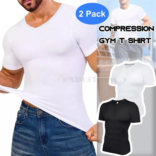 1-2 Men Compression Athletic Fitness Shirt Base Layer Tops Sports Tight Gym Vest