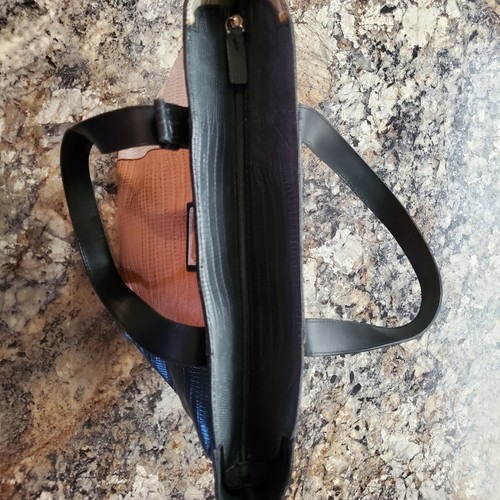 Sharif Studio Cream, Orange and Black Color Blocking Snake Skin Handbag - Picture 7 of 12