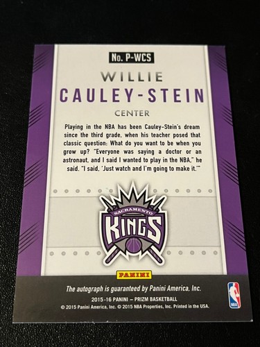 2015-16 PANINI PRIZM WILLIE CAULEY-STEIN ROOKIE AUTO RC #P-WCS KINGS Chrome - Picture 2 of 2