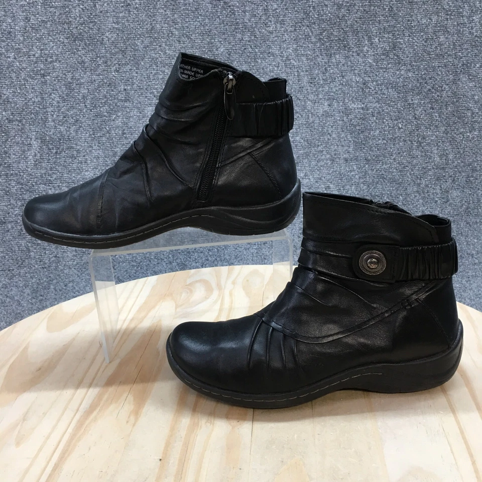 Earth Boots Womens 6 D Thyme Ankle Bootie Black Leather Comfort Casual Round Toe - Image 2 of 4