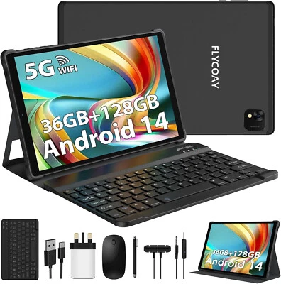 FLYCOAY 10" Android 14 Tablet, 36GB+128GB, 5G WiFi, FHD, 8000mAh, w/ Keyboard