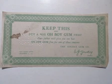 vintage OH BOY GUM 1930 coupon The Goudey Gum Company