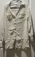 Skies Are Blue White Pin Striped Button Up Long Sleeve V Neck Dress Sz M