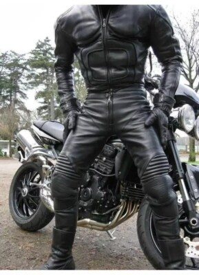 Black Batman guy Custom Motorcycle Leather Suit piece custom Motorbike  suit