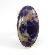 Boho Large Sterling Silver Blue White Sodalite Oval Ring Size 5.25