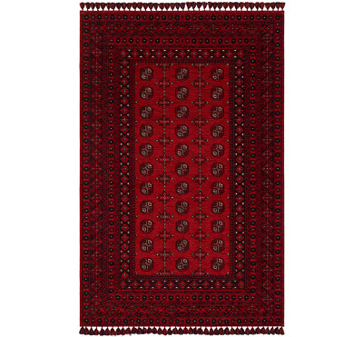 Afghan Cherry Red Rug Machine Washable Non slip Living Room Traditional Bedroom