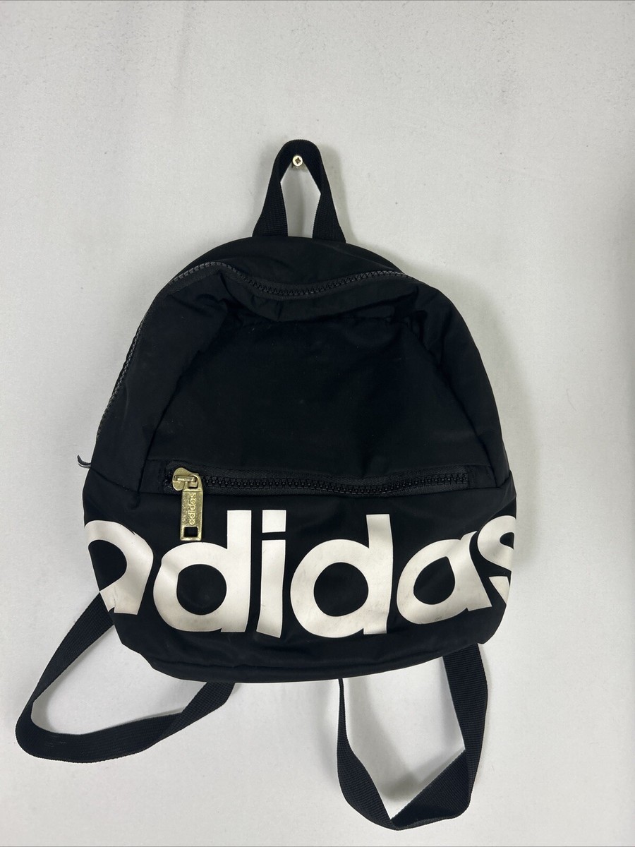 Ransel Black Adidas Mini Backpack ADIDAS Unisex Linear MINI Backpack Black  White X 10"L X 3"W GOLD ZIP
