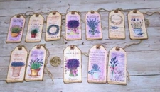 12~Vintage~Lavender~Flowers~Junk Journal~Linen Cardstock~Gift~Hang~Tags