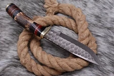 10” CUSTOM HANDMADE DAMASCUS HUNTING SKINNING KNIFE DEER STAG ANTLER HANDLE