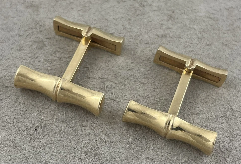 Золотые бамбуковые запонки Tiffany & Co 14 карат - 7/8 дюйма - Изображение 3 из 4