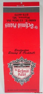 Details About The Schmid Haus Warren Mi Restaurant Matchbook Michigan