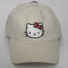 Hello Kitty Fuzzy Face Wink Cap Hat Adjustable Embroidered Off White Women OS