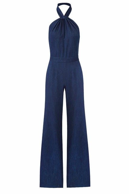 halter neck flared jumpsuit