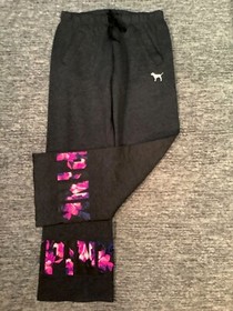 Victoria's Secret Pink Tropical Floral Boyfriend Pants Charcoal Gray Neon S Rare