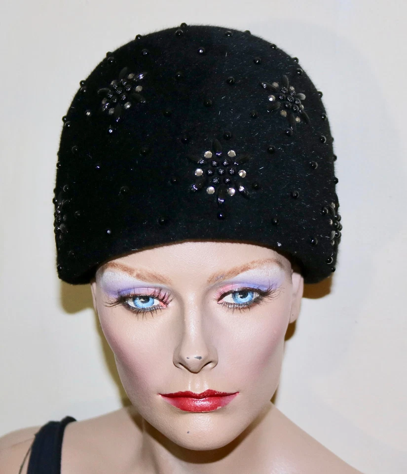 Mr. John Jr. Vintage Negro Lana Joya Sombrero con Etiqueta Colgante Mod Foto 2 de 4