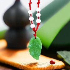 Green Real Jade Leaf Pendant Necklace Choker Energy Natural Jewelry Gemstone