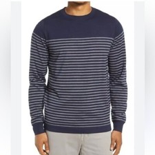 NORDSTROM Tech-Smart Crewneck Sweater - Navy Blue Block Stripe Sz L