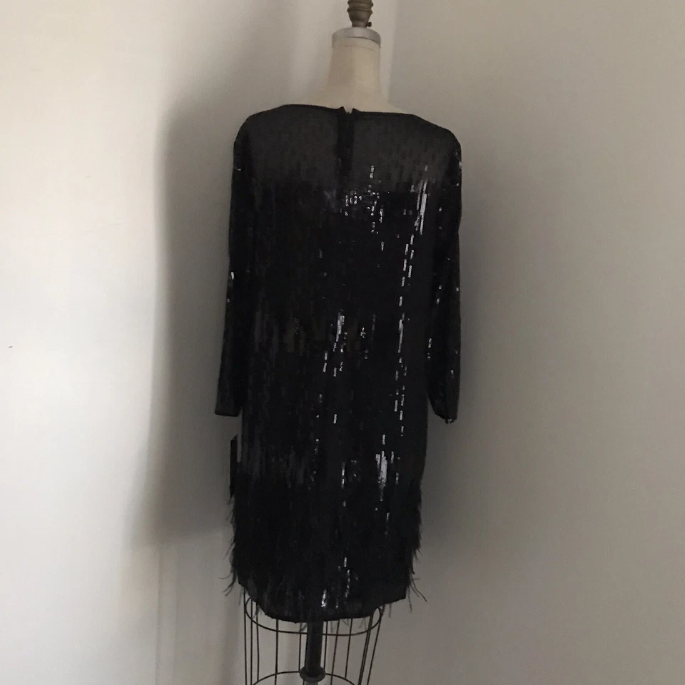  Dobladillo de plumas con cuentas negras para mujer Elie Tahari manga 3/4 10 Foto 2 de 4