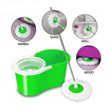 360° Rotating Head Easy Spin Dry Floor Mop Bucket + 1/2 Head Microfiber Spinning