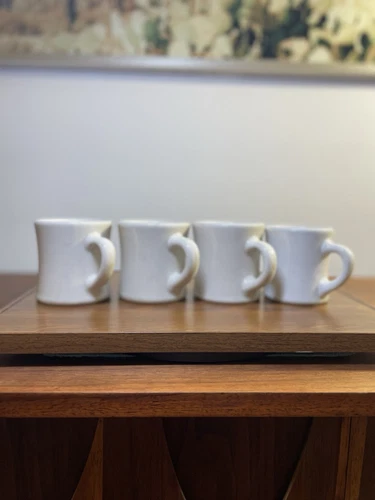 4 - VINTAGE VICTOR COFFEE MUGS RESTAURANT WARE OFF WHITE Stamped