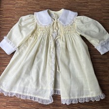Vintage Polly Flinders Smocked Dress Infants Yellow Floral Front Tie 6-9 Months