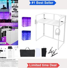 Portable DJ Booth Facade Table 41.3in Heavy Duty Stand with Carry Bag Hook Cup