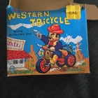 Marx Mechanical Wind-Up Western Tricycle Toy w/ Revolving Bell & Box 1961
