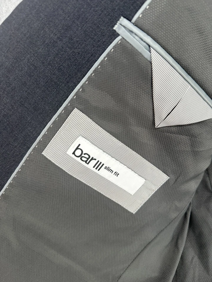 Traje BAR III Para Hombre Talla 40S 33x32 Carbón Sólido Calce Ajustado Elástico 2 Piezas ¡DEFECTOS! Foto 3 de 4