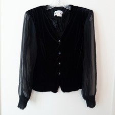 90s Whimsigoth Velvet Blouse Sz S Another Thyme Sheer Gothic Romance Witchy VTG
