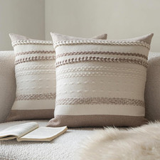 Boho Throw Pillow Covers 20X20 Inch Set of 2, Khaki Textured Decorative