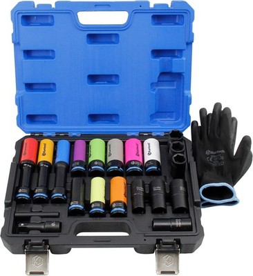 Kuntech 20Psc 1/2'' Drive Lug Nut Socket Set Color Coded by Size, Thin Wall No...