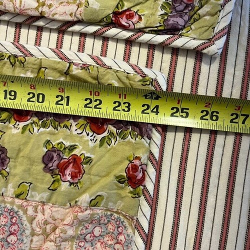 POTTERY BARN Quilt Cranberry Red Pink Patchwork Floral Reversible Stripe Queen - Picture 14 of 20