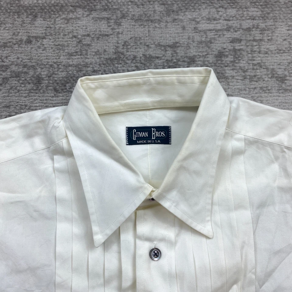 Gitman Bros Oxford Tuxedo Button Shirt 15.5 White 33 French Flip Cuff Pleated - Image 3 of 4