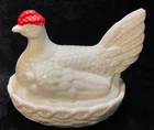 Vintage L.E. Smith Milk Glass 7” Hen On Nest w/ Chicks Under Wings, MINT