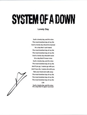 Daron Malakian Lonely Day System Of A Down Autographed Signed Lyric Sheet  COA