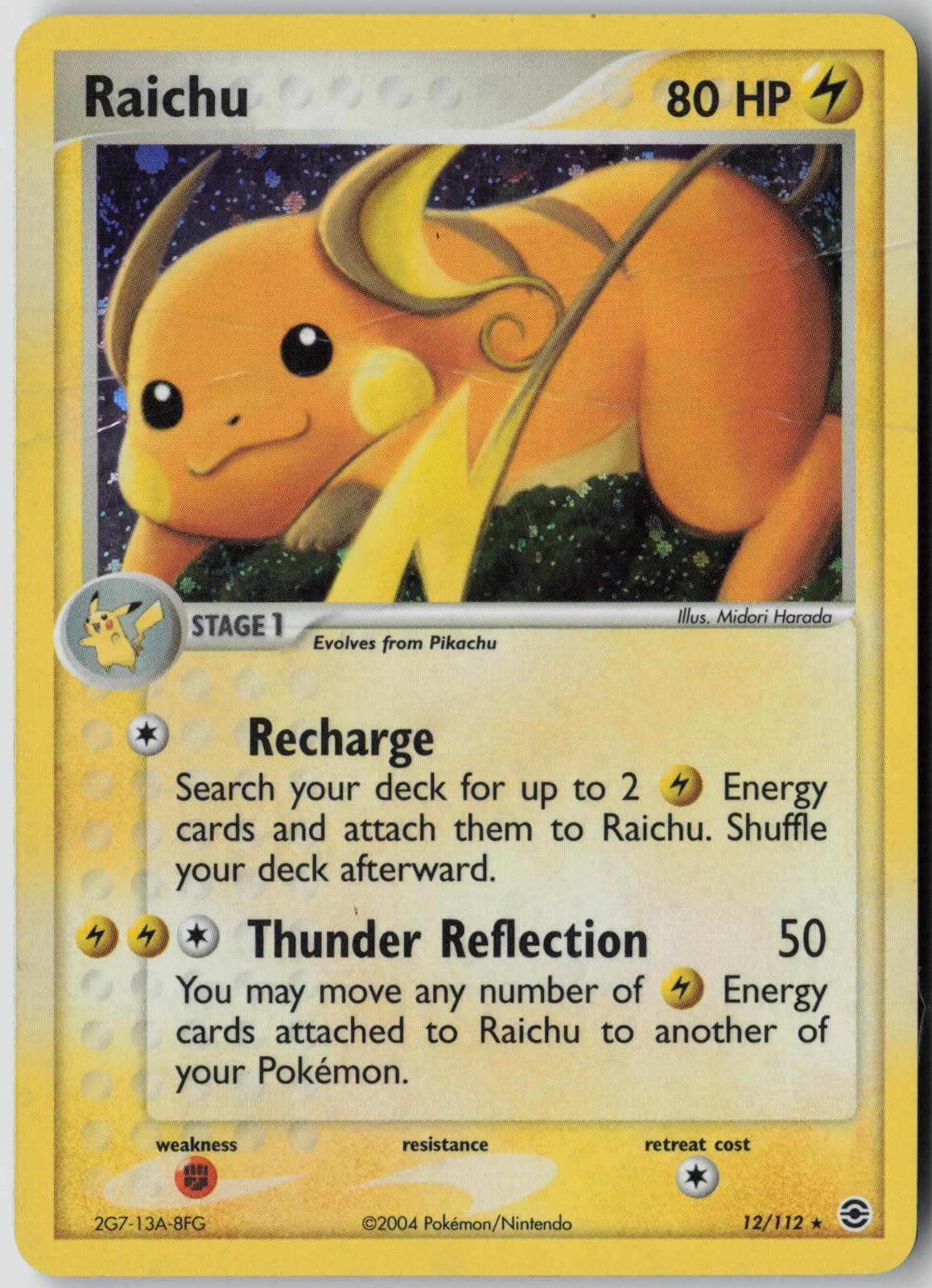 Raichu 12/112 Holo Rare FireRed & LeafGreen Pokemon Damaged