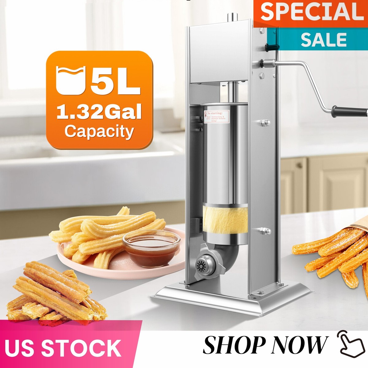 Heavy Duty 5L Commercial manual Churro Maker Machine Restaurant+6