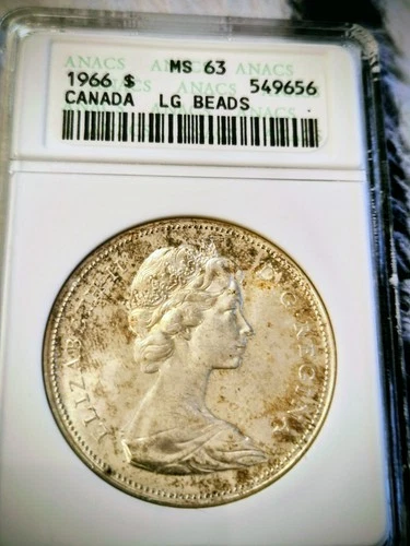 1966 $1 Canoe Dollar  Large Beads ANACS MS 63
