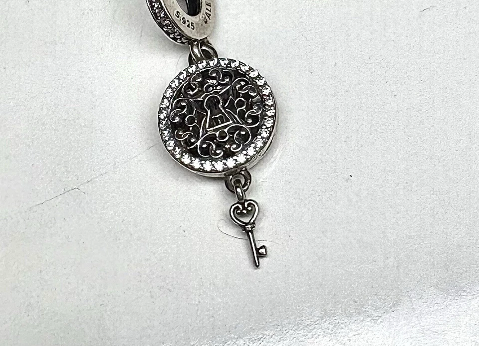 PANDORA Sterling Silver Key To My Heart Locket Lock Charm 925 ALE Dangle 1” Drop - Image 2 of 3