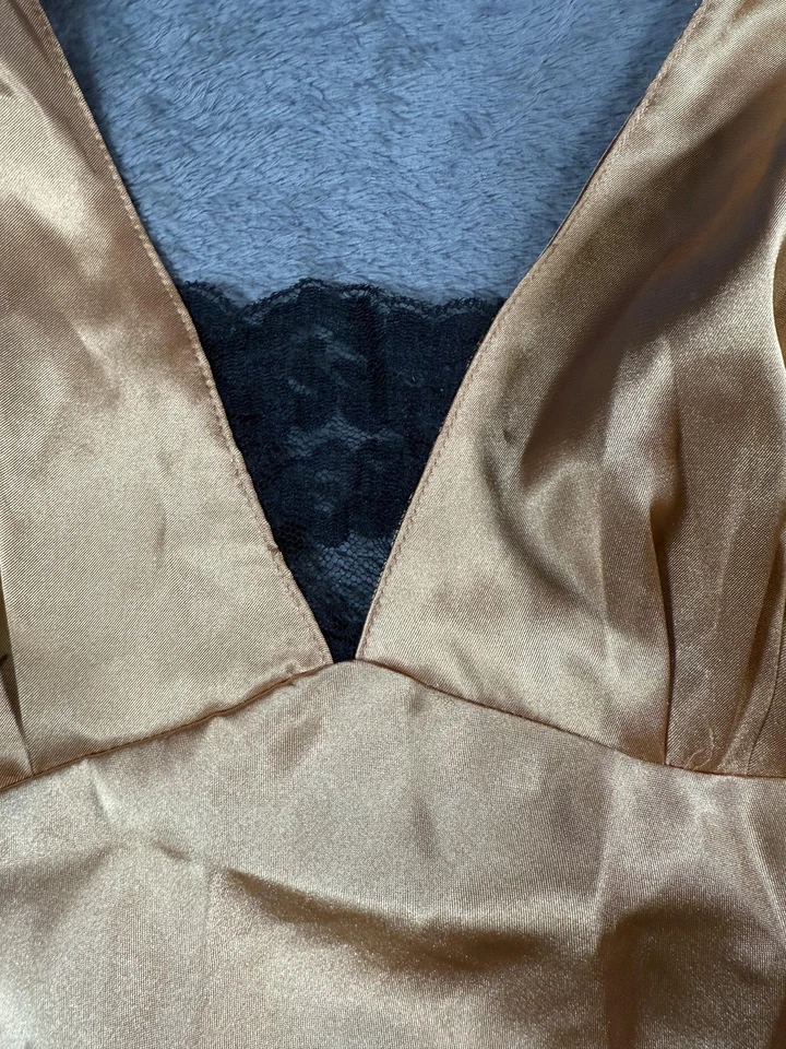 Secret Treasures Lingerie Nightgown Womens Large Gold Black Lace Slip Satin - Image 4 of 4