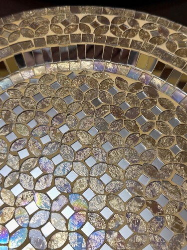 Pier 1 Mosaic Glass Mirror Tray Platter Gold PAIR 13.75" Glamour Decorating - Picture 4 of 7