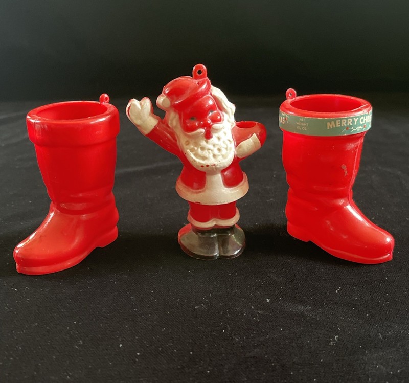 Vtg Vintage Christmas Rosen Rosbro Plastic Santa Claus Boot Candy Container Lot