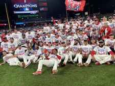 2022 Philadelphia Phillies Celebrate Advancing To World Series Smiling Together