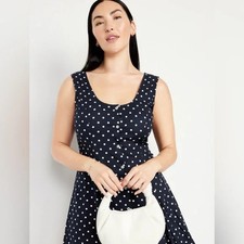 OLD NAVY ~ New NWT M L XL XXL ~ NAVY POLKA DOT Fit & Flare Crepe Mini Dress b57
