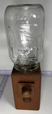 Vintage Hand Made Nut/ Candy Dispenser Wood & Liberty Bell Glass Mason Jar USA